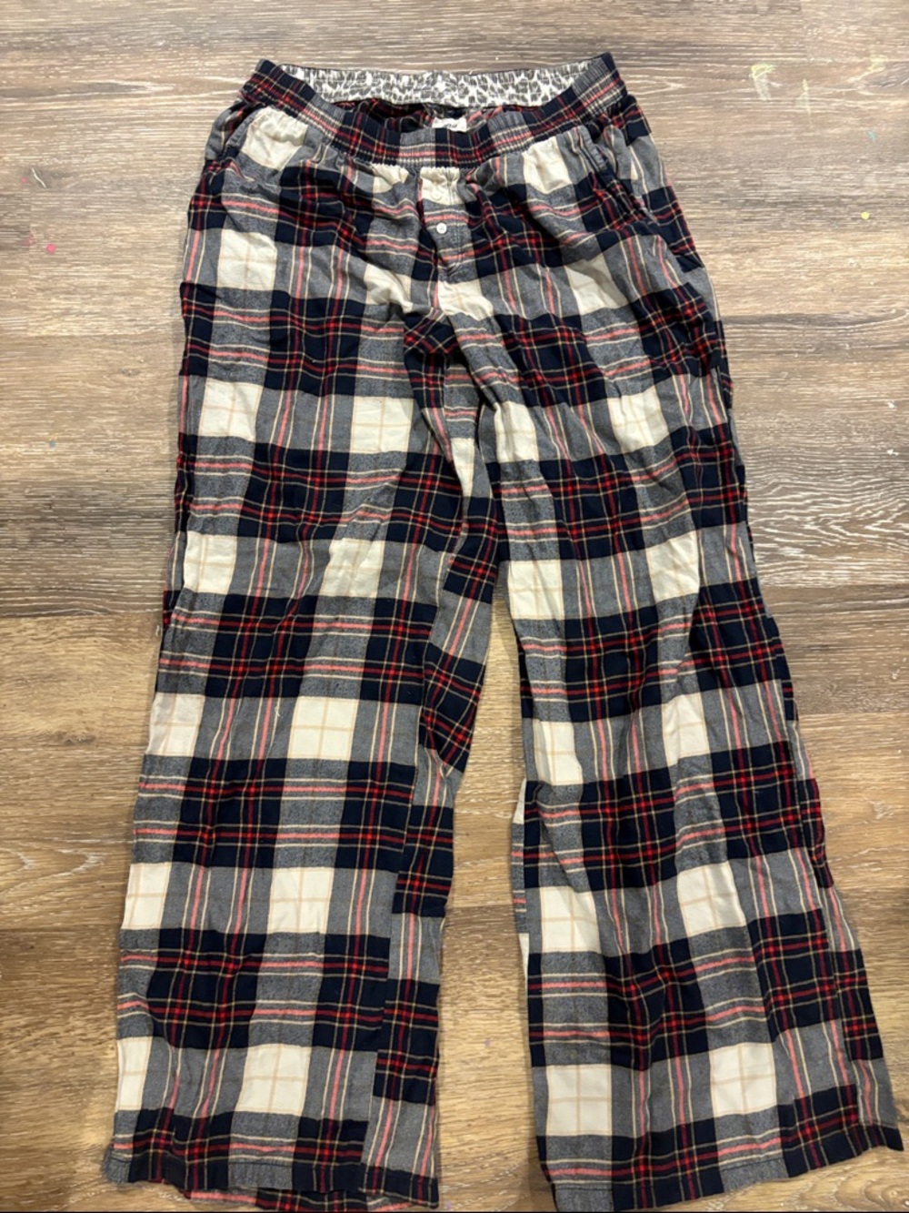 Aerie Plaid Flannel Lounge Pants With Cheetah Print Waistband
